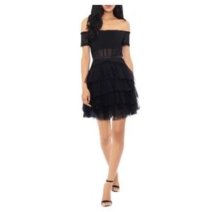 Betsy and Adam Priscilla Off the Shoulder Tiered Tulle Mini Corset Dress 6 New